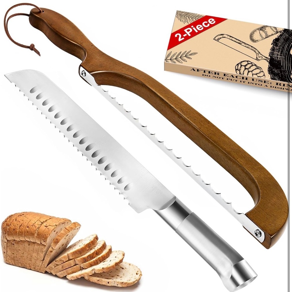 Wooden Handle Bread Slicer for Sourdough and Knife Set